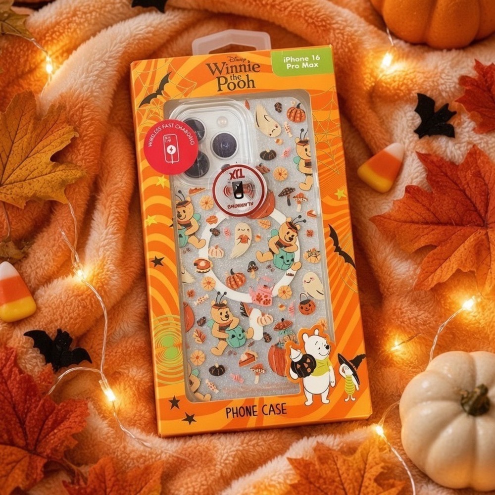 Disney Winnie the Pooh Halloween iPhone 16 Pro Max Case Glitter MagSafe Pumpkin